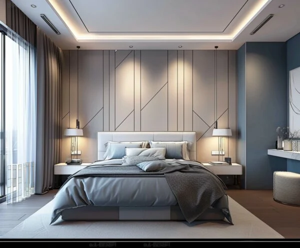 Contemporary Blue Accent Bedroom