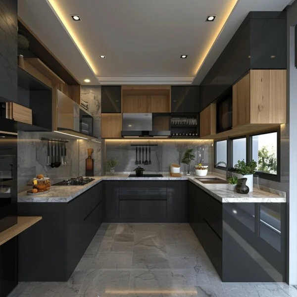 Contemporary Wood & Marble Kitchen