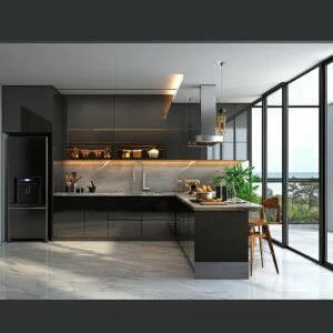 Modern Glass-Walled Kitchen