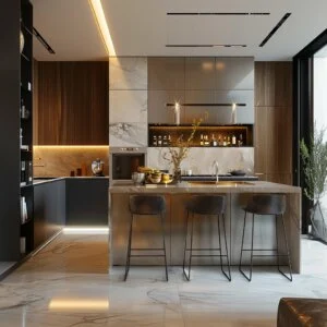 Modern Wood and Marble Kitchen