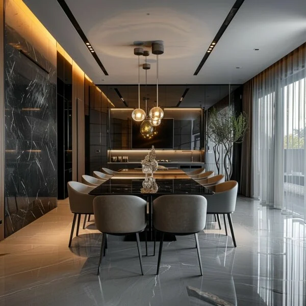 Sleek Reflective Dining Room